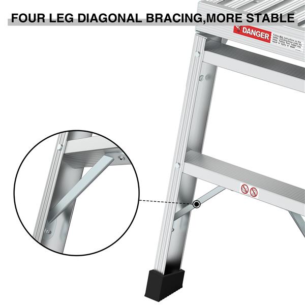 Work Platform Aluminum Step Ladder Drywall Safe ANSI Approved of Capacity 225 LBS Medium Duty Portable Bench Folding Ladders Stool w/Non-Slip Matb