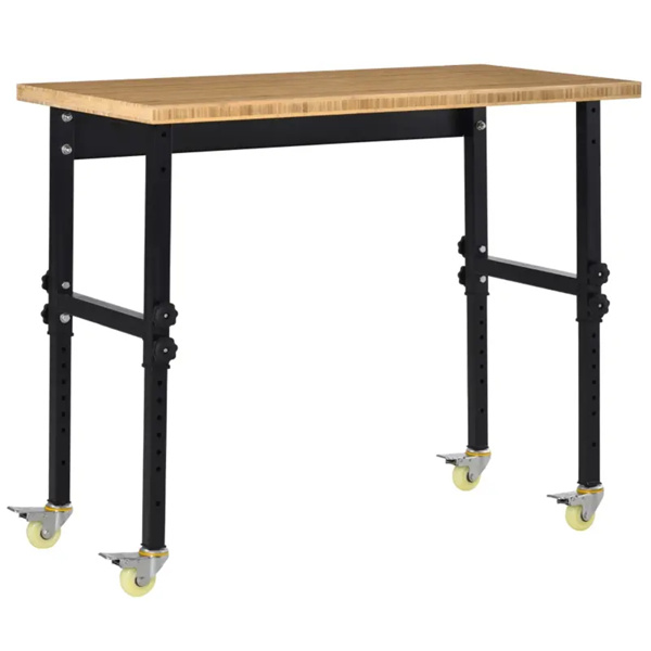 47" Garage Work Bench with Wheels, Height Adjustable Legs, Bamboo Tabletop Workstation Tool Table