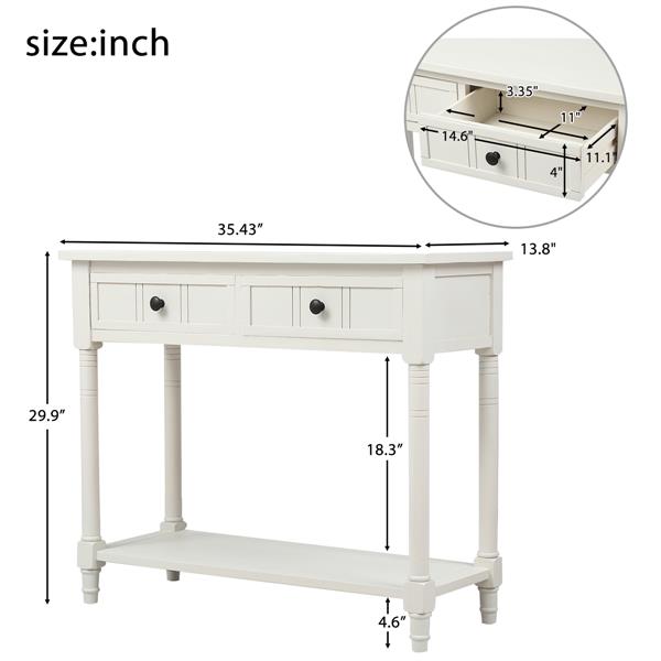 Series Console Table Traditional Design with Two Drawers and Bottom Shelf (Ivory White)