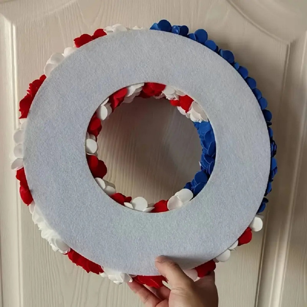 13Inch Patriotic Roses Wreath, 4th of July Summer Soft Touch Foam Roses Wreath for The Front Door, Memorial Day Artificial Flowers Wreath for Indoor and outdoor, 2Pcs