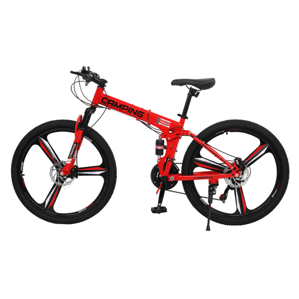 CamPingSurvivals 26in 150kg 21-Speed Shimano Variable Speed High Carbon Steel Land Rover Tri-Knife Wheels Foldable  Mountain Bike Red