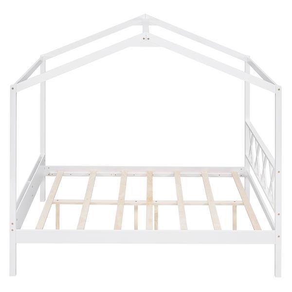 Full Size Wood House Bed with Storage Space, White