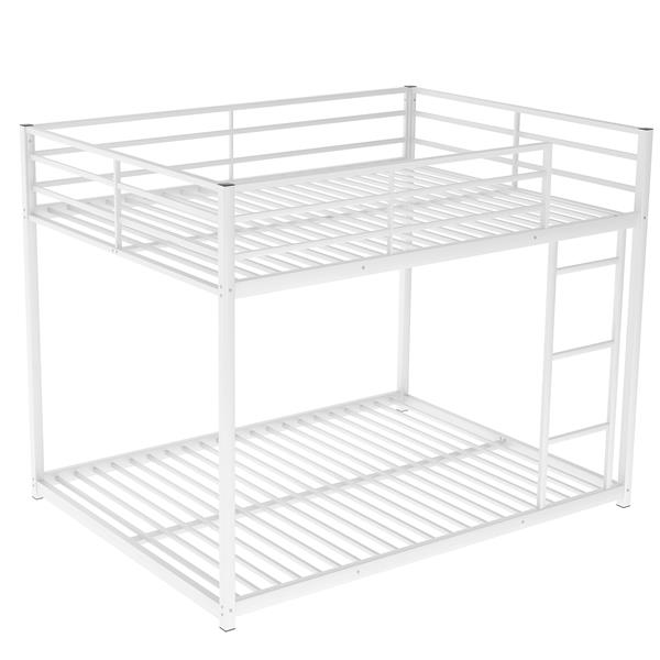 Full over Full Metal Bunk Bed, Low Bunk Bed with Ladder, White