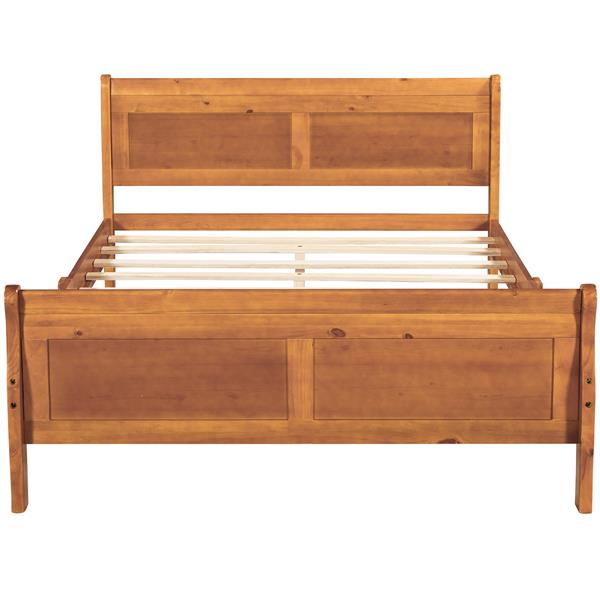 Full Size Wood Platform Bed with Headboard and Wooden Slat Support (Oak)