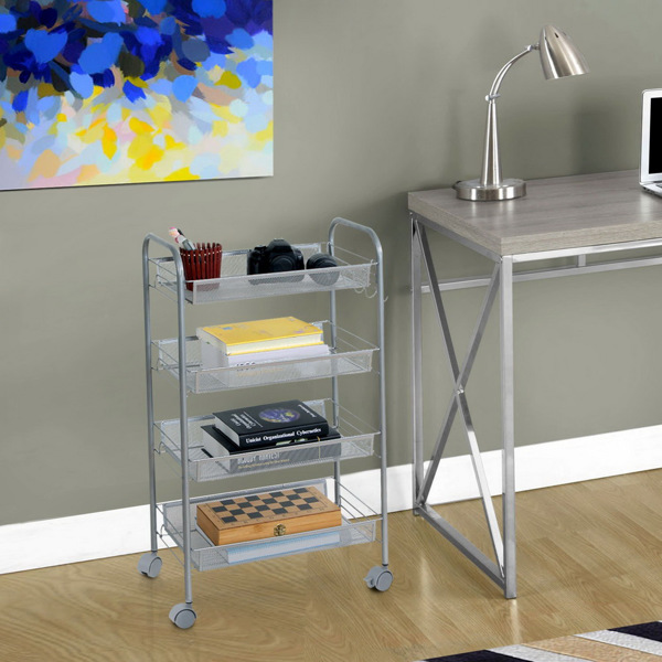 Honeycomb Mesh Style Four Layers Removable Storage Cart Silver