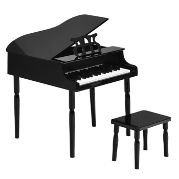 Black Kids Piano 30-Key Wood Toy Kids Grand Piano with Bench and Music Rack
