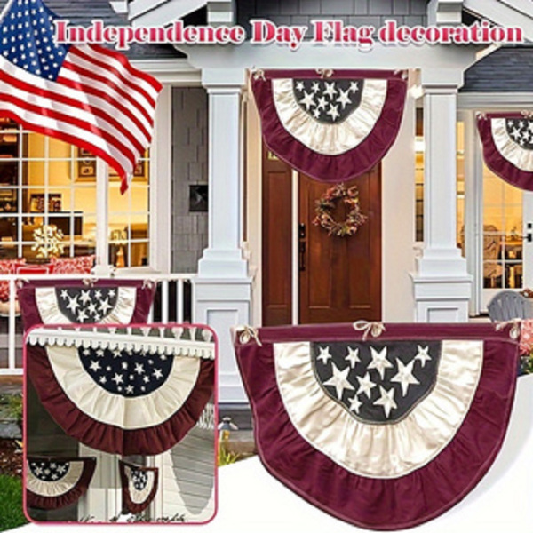 4 Pack USA Pleated Fan Flag, 1.4 X 2.3 Feet American US Bunting Flag Patriotic Half Fan Banner Flag Decoration, 4th of July Memorial Day Decoration Outdoor