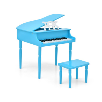 Blue Kids Piano 30-Key Wood Toy Kids Grand Piano with Bench and Music Rack