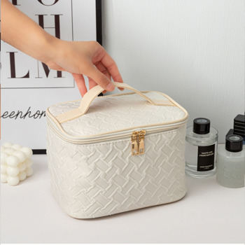 White  Premium Large capacity Portable Travel Makeup Bag, Multi-functional Cosmetic Organizer, Stain-resistant, Handheld Square Bag