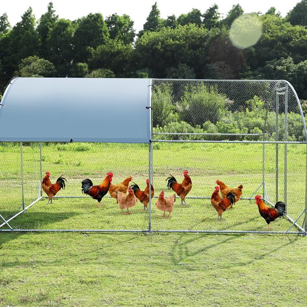 Large metal chicken coop upgrade three support steel wire impregnated plastic net cage, Oxford cloth silver plated waterproof UV protection, duck rabbit sheep bird outdoor house 9.2'W x 12.5'L x 6.5'H