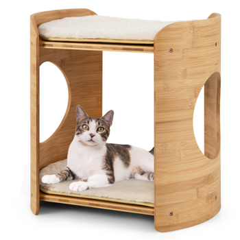 Two floors of bamboo cat bed, cat apartment with plush mat