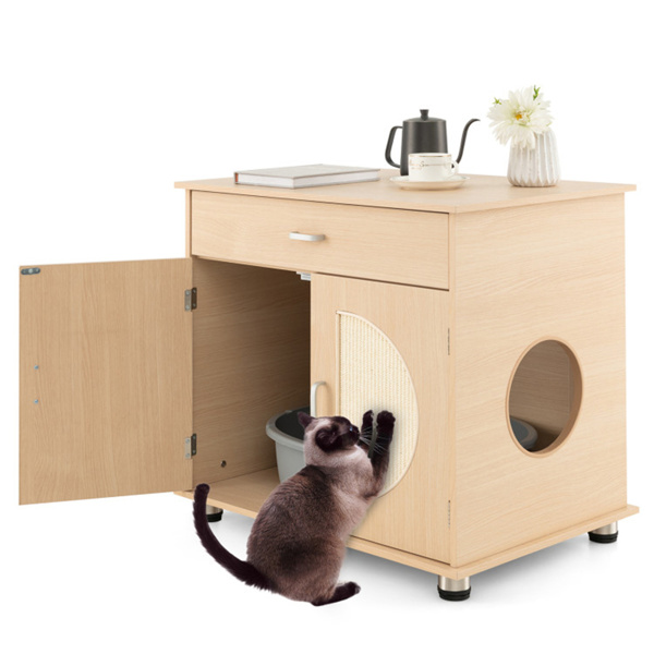 26.5" Multipurpose Cat Litter Box Enclosure with Sisal Scratching Doors and Storage Living Room Cabinet