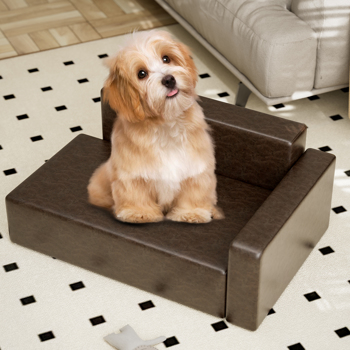 Modern Dog Sofa PU Leather Sturdy Dog Couch for Small and Medium Dogs Waterproof Pet Sofa for Cats and Small Animals