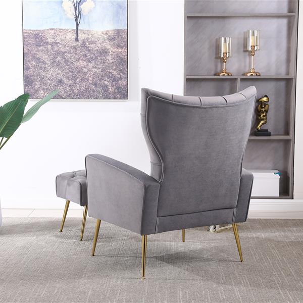 Modern Accent Chair with Ottoman,  Comfy  Armchair for Living Room, Bedroom, Apartment, Office (Grey)