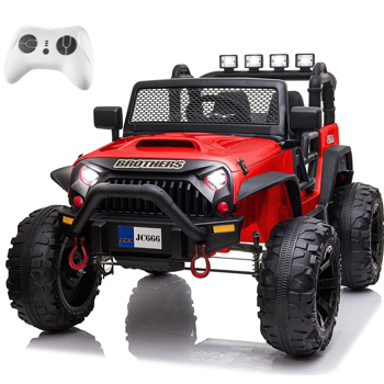 Large Wheels 2 Seater Kids Electric Car Powerful Electric Ride On Truck w/Remote Control, 2 Speeds, Music, Spring Suspension for Boys and Girls,Red