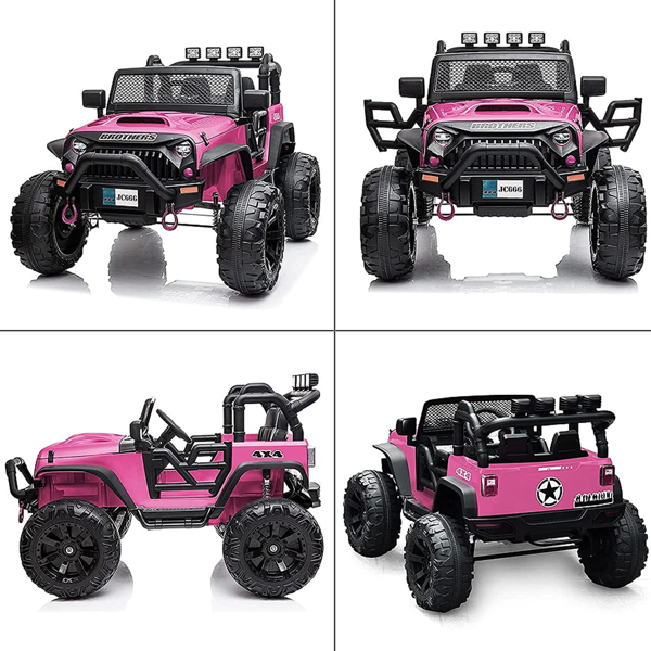 Large Wheels 2 Seater Kids Electric Car Powerful Electric Ride On Truck w/Remote Control, 2 Speeds, Music, Spring Suspension for Boys and Girls,Pink