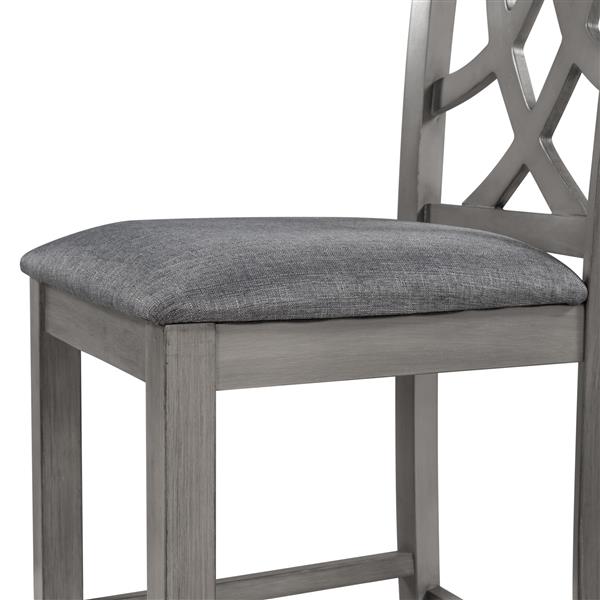 Farmhouse 2 Piece Padded Round Counter Height Kitchen Dining Chairs with Cross Back for Small Places, Gray