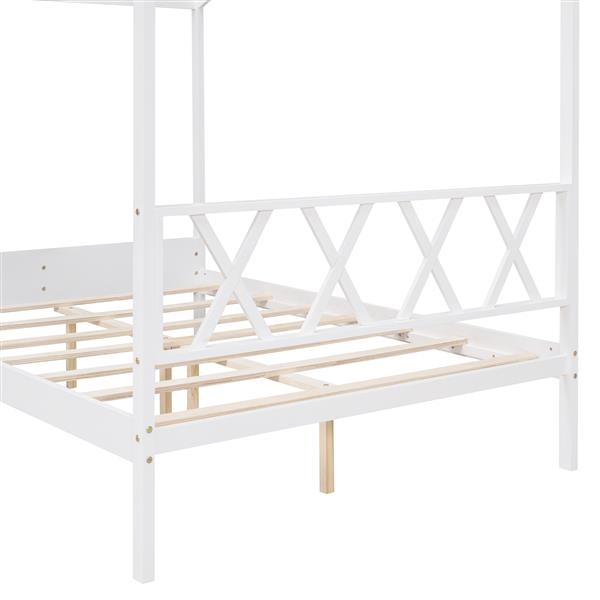 Full Size Wood House Bed with Storage Space, White