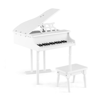 White Kids Piano 30-Key Keyboard Toy with Bench Piano Lid and Music Rack