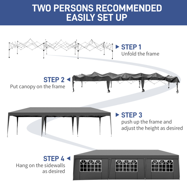 8 Sides (6 Windows And 2 Doors) 3x9m Oxford Cloth White Spray Frame With 8 Sandbags With Tugboat Bag Folding Shed Dark Gray