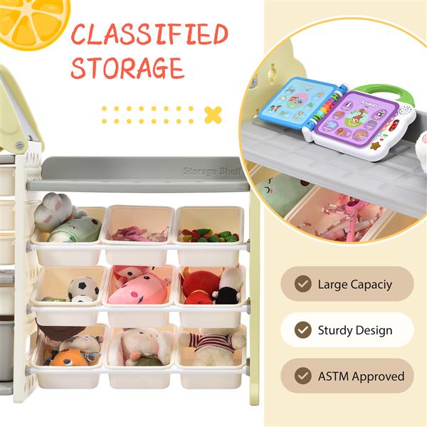 Kids Toy Storage Organizer with 14 Bins, Multi-functional Nursery Organizer Kids Furniture Set Toy Storage Cabinet Unit with HDPE Shelf and Bins for Playroom, Bedroom, Living Room