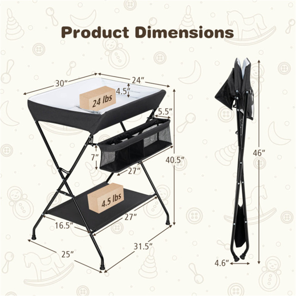 Black Baby Storage Foldable Diaper Changing Table