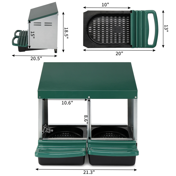 2 Compartment Roll Out Chicken Nesting Box with Plastic Basket, Egg Nest Box Chicken Laying Box Hens Chicken Coop Box, Green