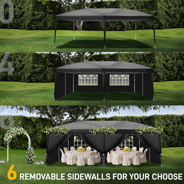 3 x 6m Four Windows Practical Waterproof Folding Tent Black 