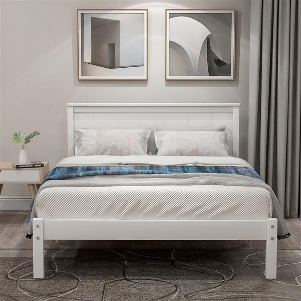 Platform Bed Frame with Headboard, Wood Slat Support, No Box Spring Needed,Twin, White