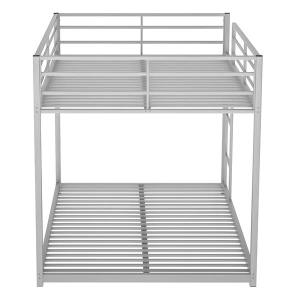 Full over Full Metal Bunk Bed, Low Bunk Bed with Ladder, Silve