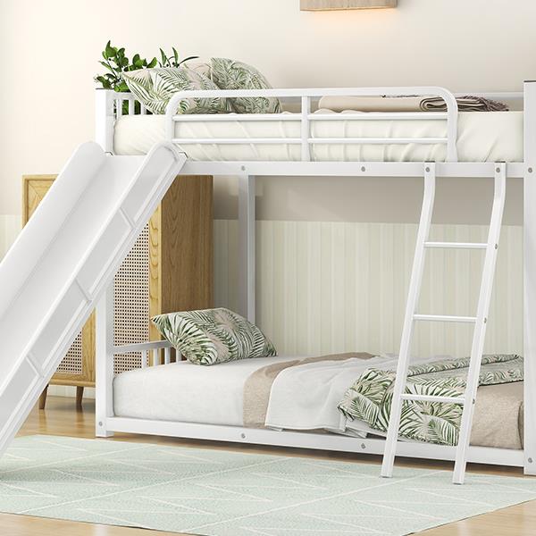 Metal Bunk Bed with Slide, Twin over Twin, White