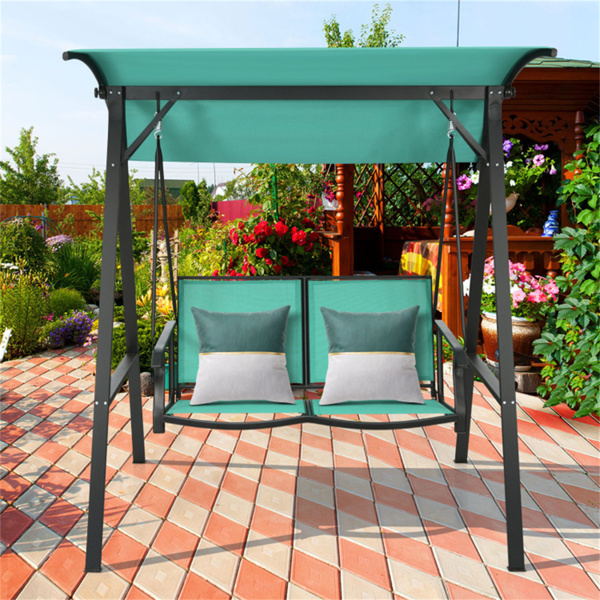 2 Seater Porch Swing with Canopy, Green Patio Swing