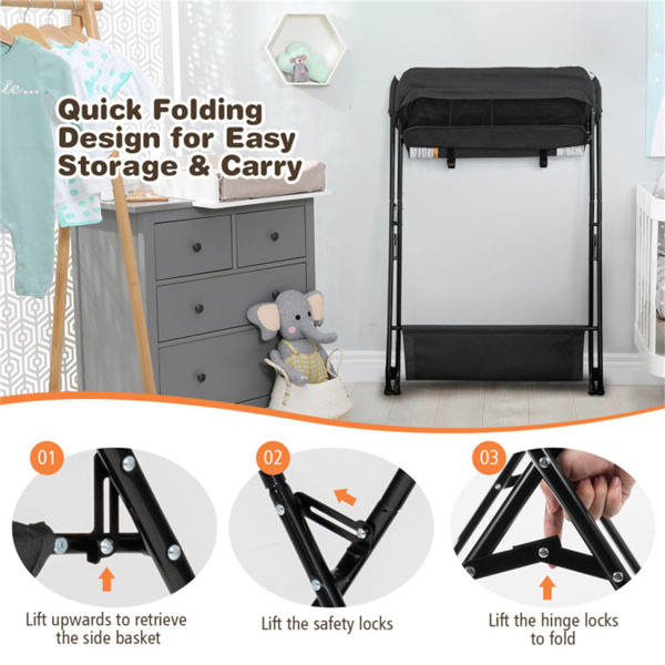 Black Baby Storage Foldable Diaper Changing Table