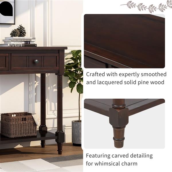 Series Console Table Traditional Design with Two Drawers and Bottom Shelf (Espresso)