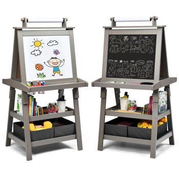 3-in-1 Double-Sided Storage Art Easel Gray