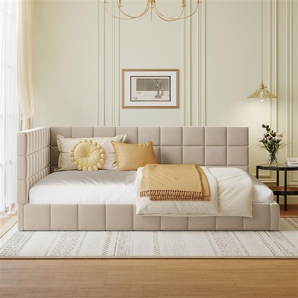 Full Size Upholstered Daybed/Sofa Bed Frame-Beige, Velvet