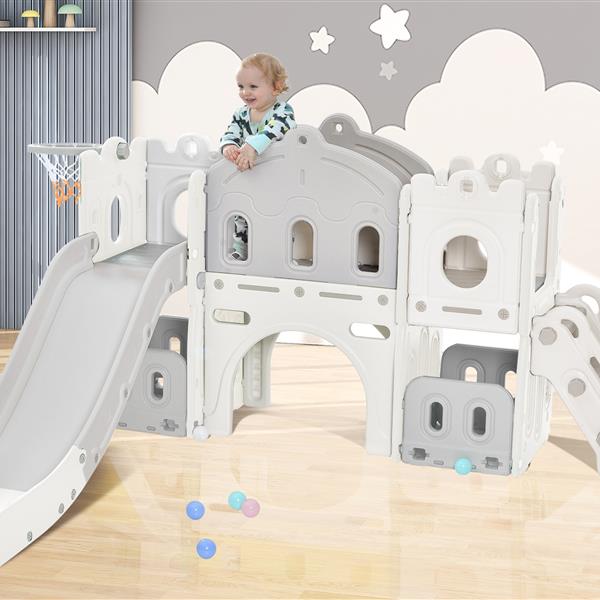 Kids Slide Playset Structure,  Castle Climber with Slide and Basketball Hoop, Toy Storage Organizer for Toddlers, Kids Climbers Playhouse for Indoor Outdoor Playground Activity