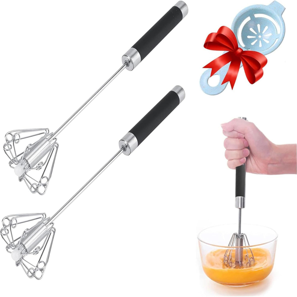 Stainless Steel Push Whisk - Easy to Use Manual Hand Mixer & Plunger Whisk - Make Froth, Foam & Whipped Cream - Semi Auto Egg Beater Plastic Tip Won’t Scratch Pans -- No shipment on weekends