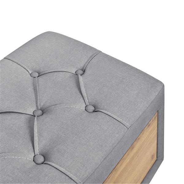 Upholstered Wooden Storage Bench with 2 Drawers For Bedroom,Fully Assembled Except Legs and Handles,Padded Seat with Rubber Wood Leg-Gray