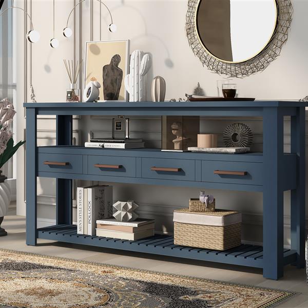 62.2'' Modern Console Table Sofa Table for Living Room with 4 Drawers and 2 Shelves