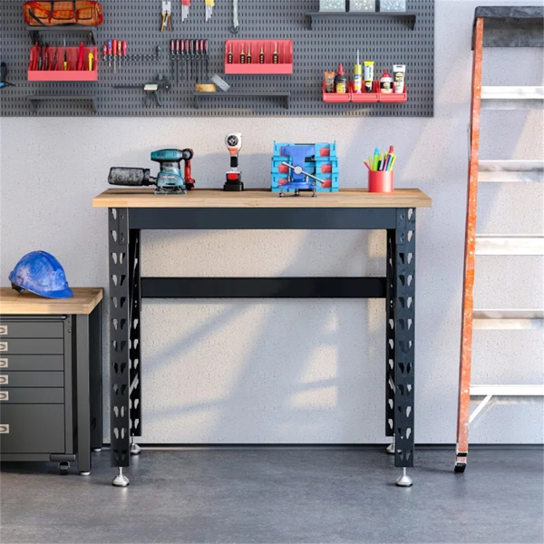 45" Garage Work Bench with Adjustable Footpads and  Wood Tabletop Tool Table