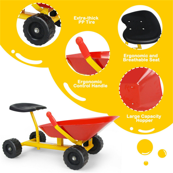 Kids Ride-on Sand Dumper with 4 Wheels，can not only dig sand/dirt in summer but also shovel snow in winter