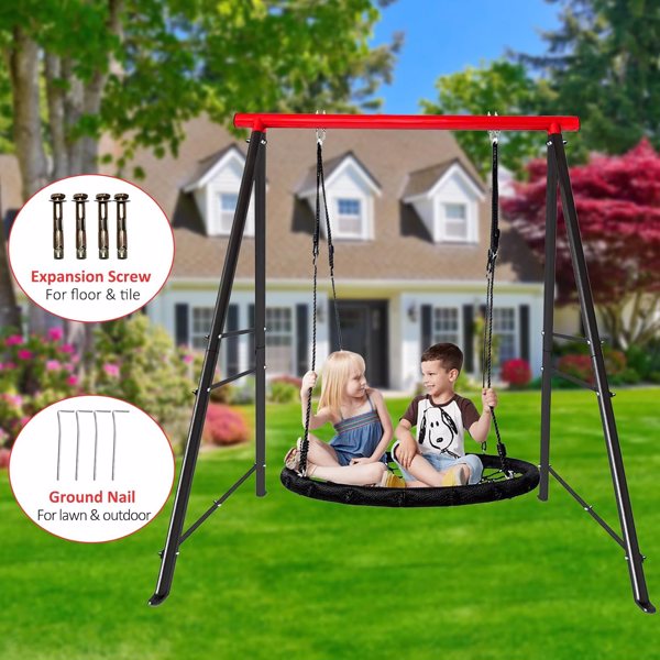 Porch Swing Frame, 550lbs Weight Capacity Swing Stand, Heavy Duty A-Frame Swing, Swing Stand Frame for Yoga Hammock Saucer Baby Porch Swing (Red, Swing NOT Included)