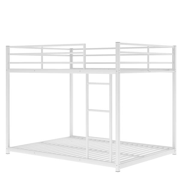 Full over Full Metal Bunk Bed, Low Bunk Bed with Ladder, White