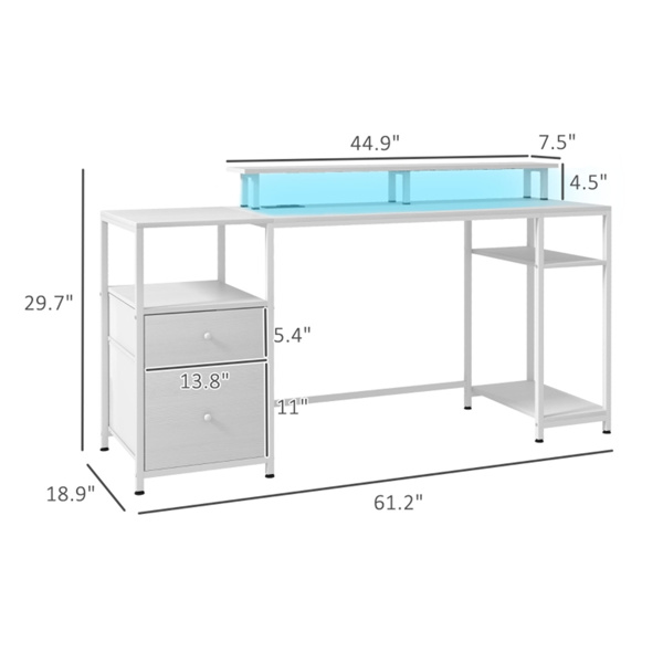 Office Computer Desk  with LED Lights -white
