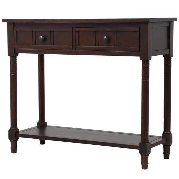 Series Console Table Traditional Design with Two Drawers and Bottom Shelf (Espresso)