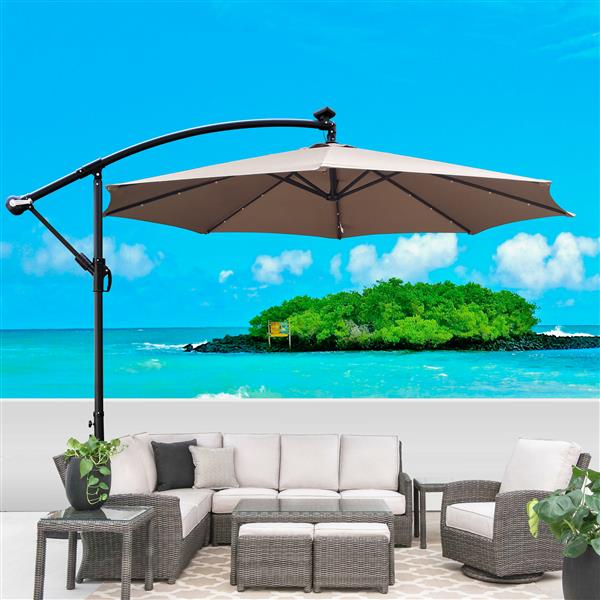 10 ft Outdoor Patio Umbrella Solar Powered LED Lighted Sun Shade Market Waterproof 8 Ribs Umbrella with Crank and Cross Base for Garden Deck Backyard Pool Shade Outside Deck Swimming Pool