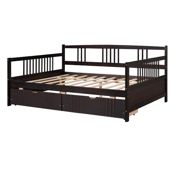 Full Size Daybed Wood Bed with Two Drawers,Espresso