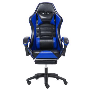 Computer Gaming Chairs with Footrest, Ergonomic Gaming Computer Chair for Adults, PU Leather Office Chair Adjustable Desk Chairs with Wheels, 360°Swivel Big and Tall Gamer Chair, Blue