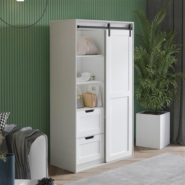 71-inch closets,large closets laundry cabinets,Plastic suction process,farm slide barndoors,save open space,brand hardware,silent slide,can be used for the bedroom,cloakroom,livingRoom,color:white